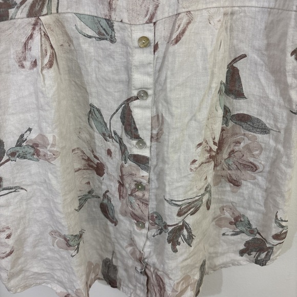 Terzo Milennio S Linen Top Floral High Low Hem Cream Boho Natural Fibers Italy - Picture 7 of 8